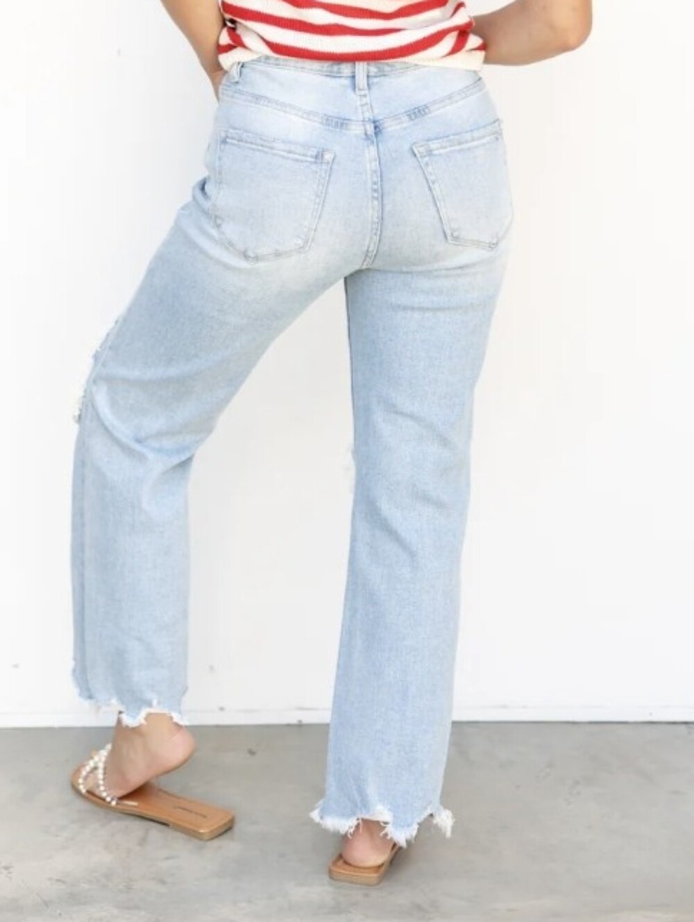 Womens Light Blue Distressed Straight Crop Jeans - Picture 3 of 9